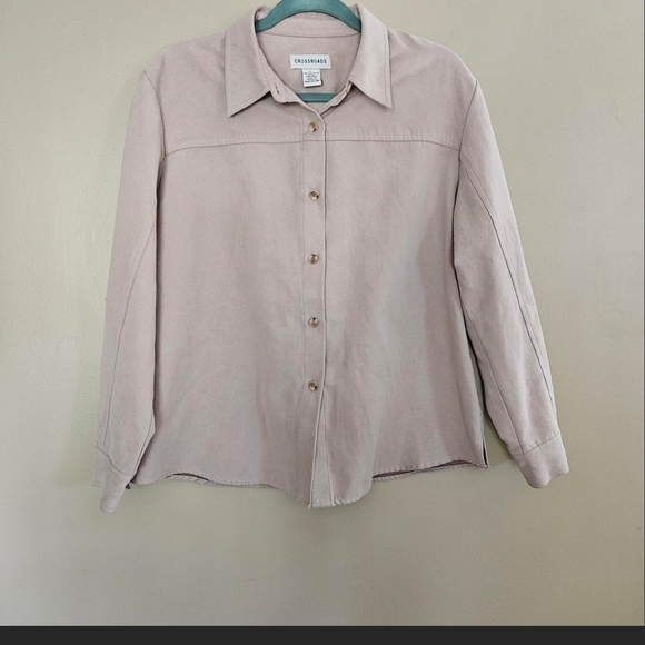 Crossroads Beige Button-Up Shirt | L | Suede - Picture 1 of 5